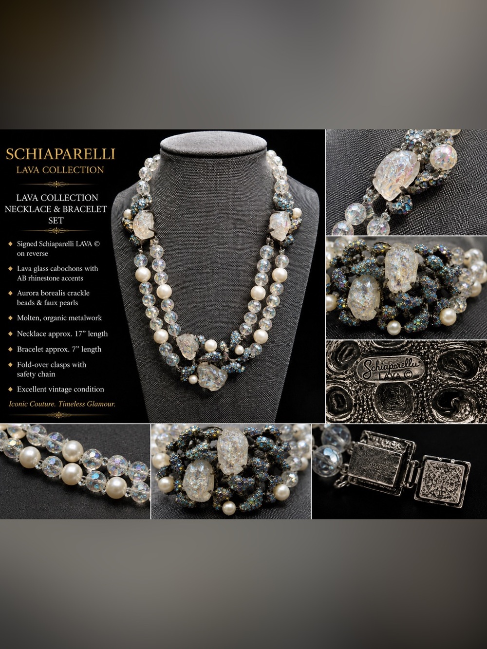 Rare Vintage Signed Schiaparelli “LAVA” ICE Necklace & Bracelet Couture Set